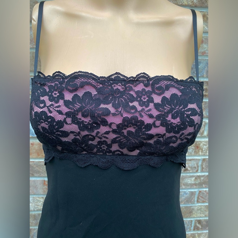 100% Silk 00s Express Black Lace & Pink Cocktail Dress - Picture 9 of 14